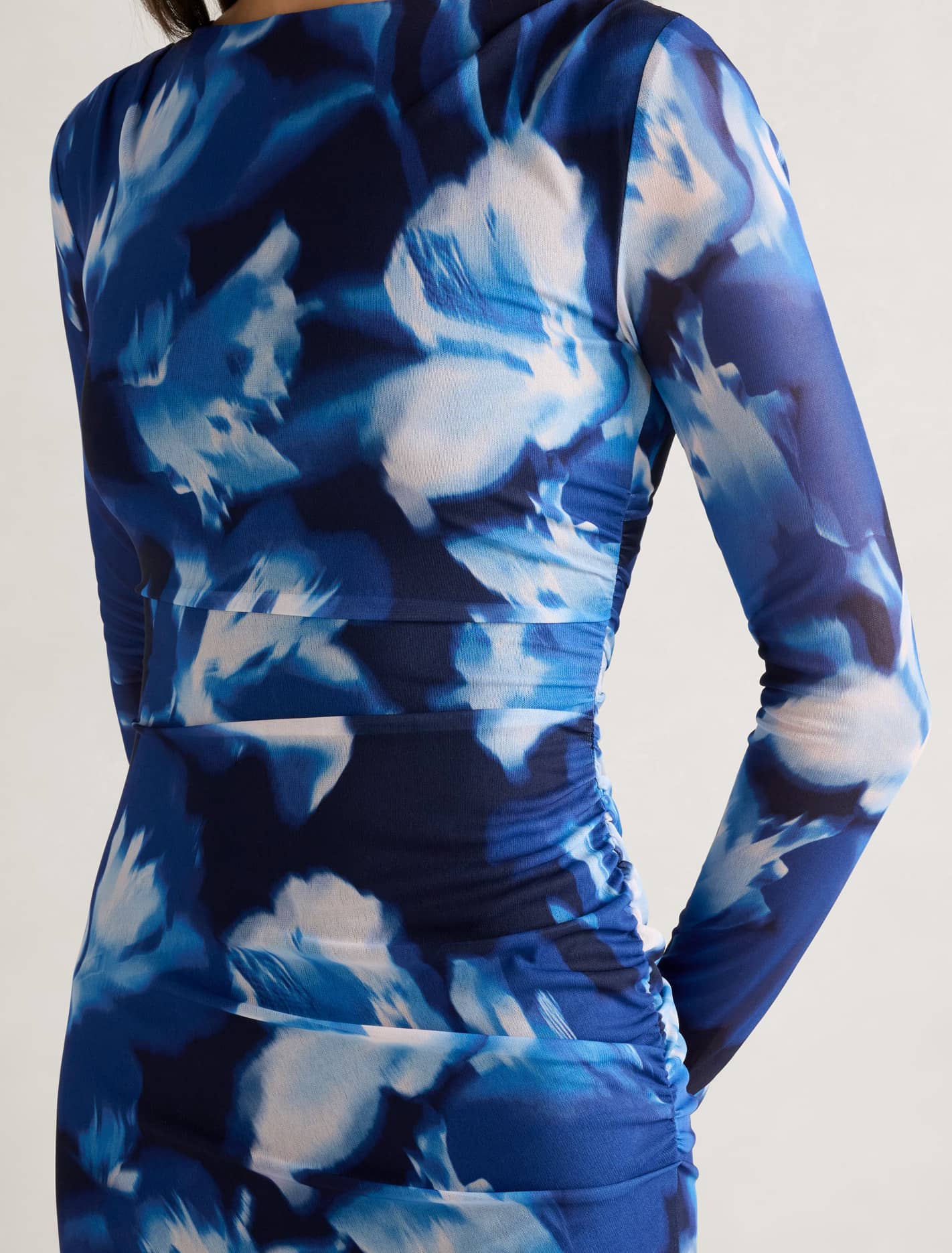 Alannah Mesh Long Sleeve Midi Dress Blue Odella Floral