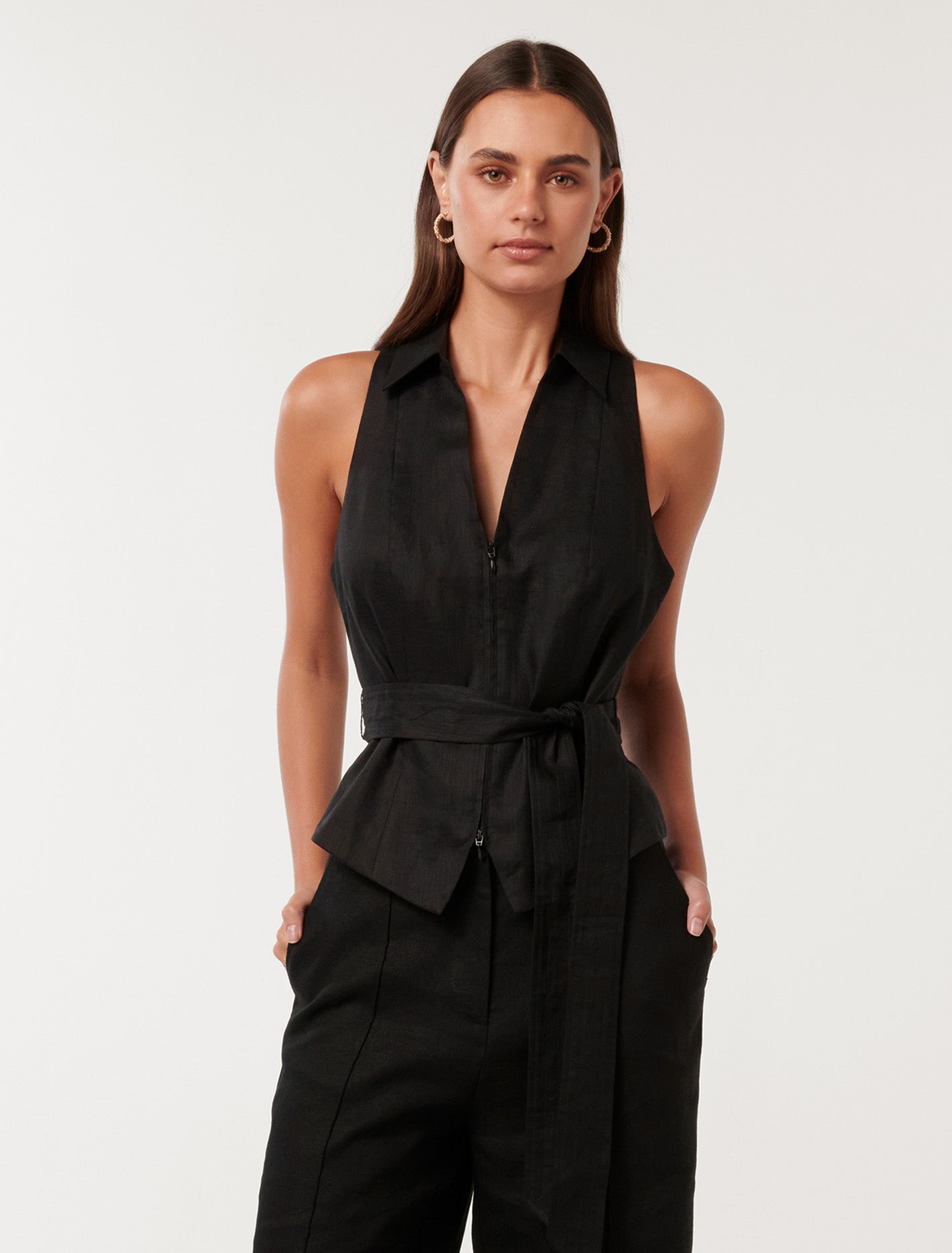 Daisy Tie Front Vest Black