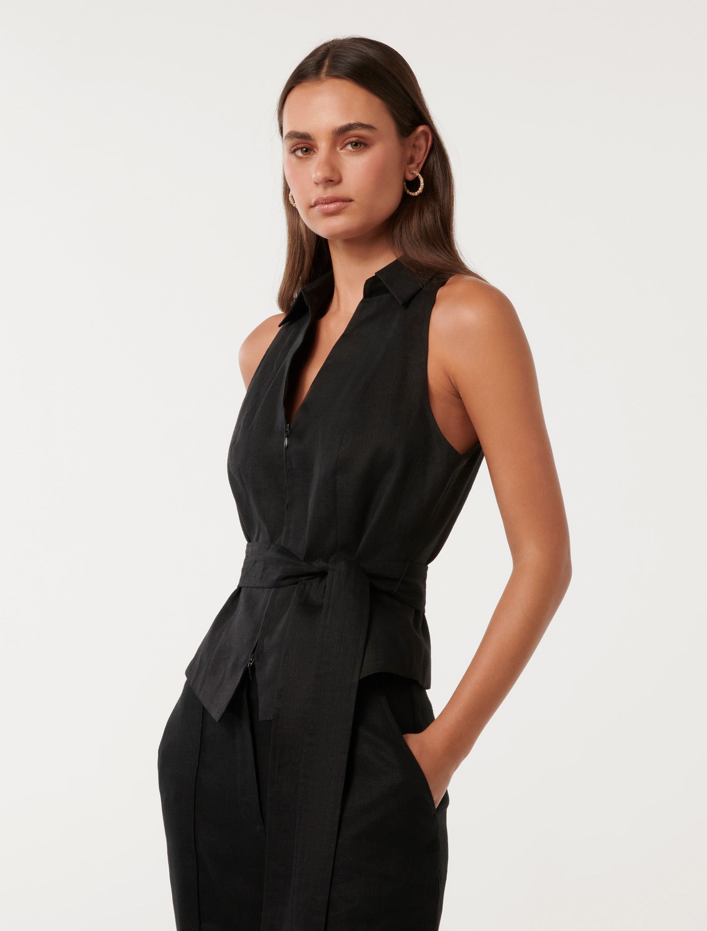 Daisy Tie Front Vest Black