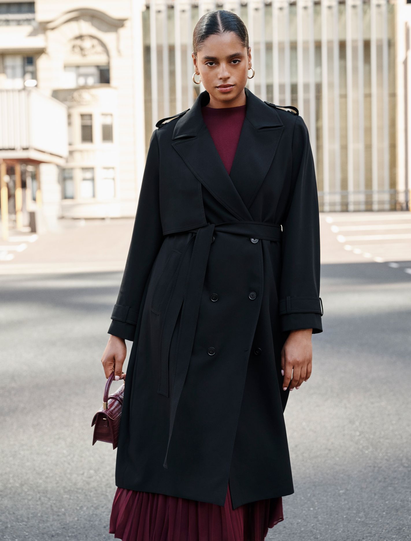 Cameron Curve Soft Trench Coat Black