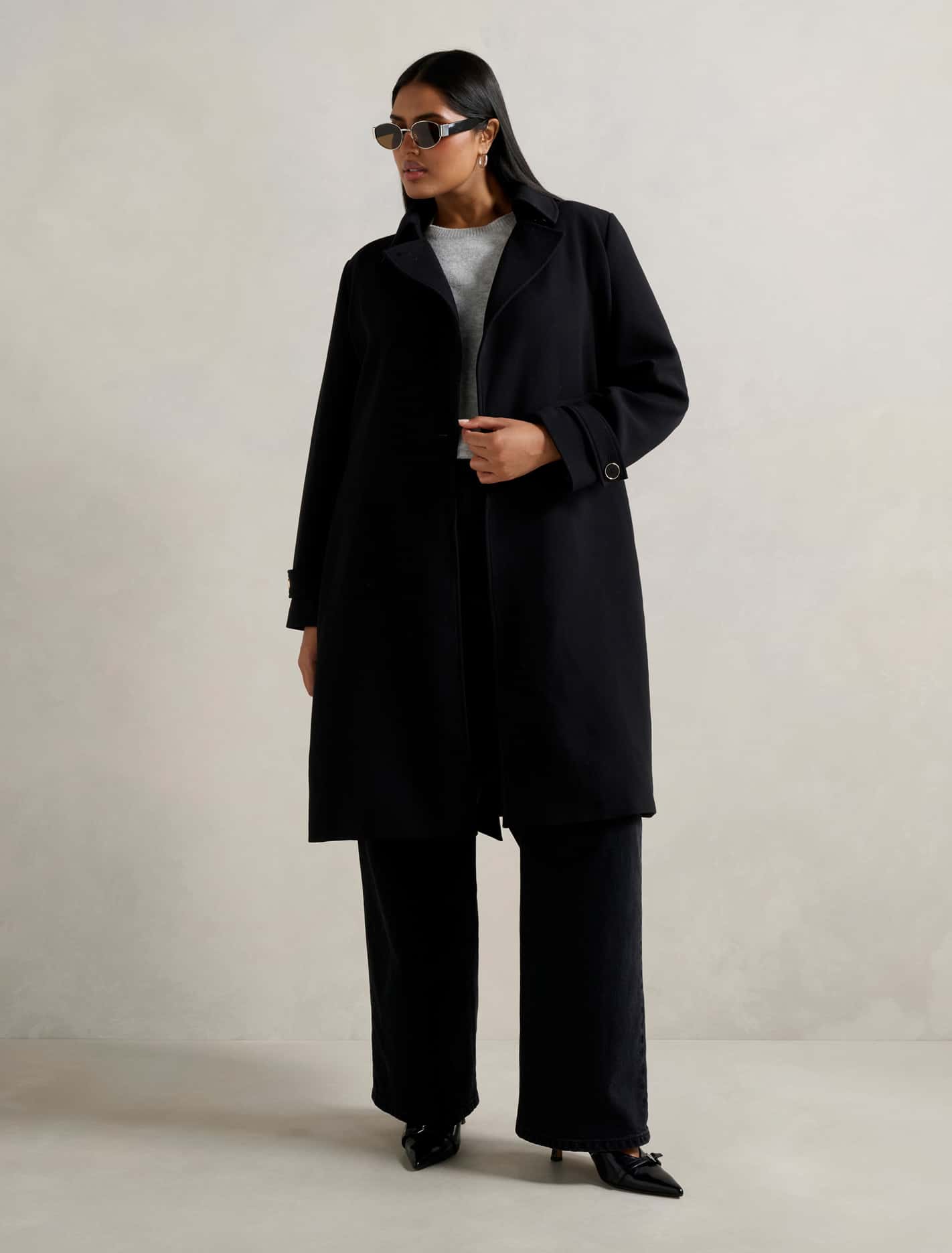 Tayla Curve Trench Coat Black
