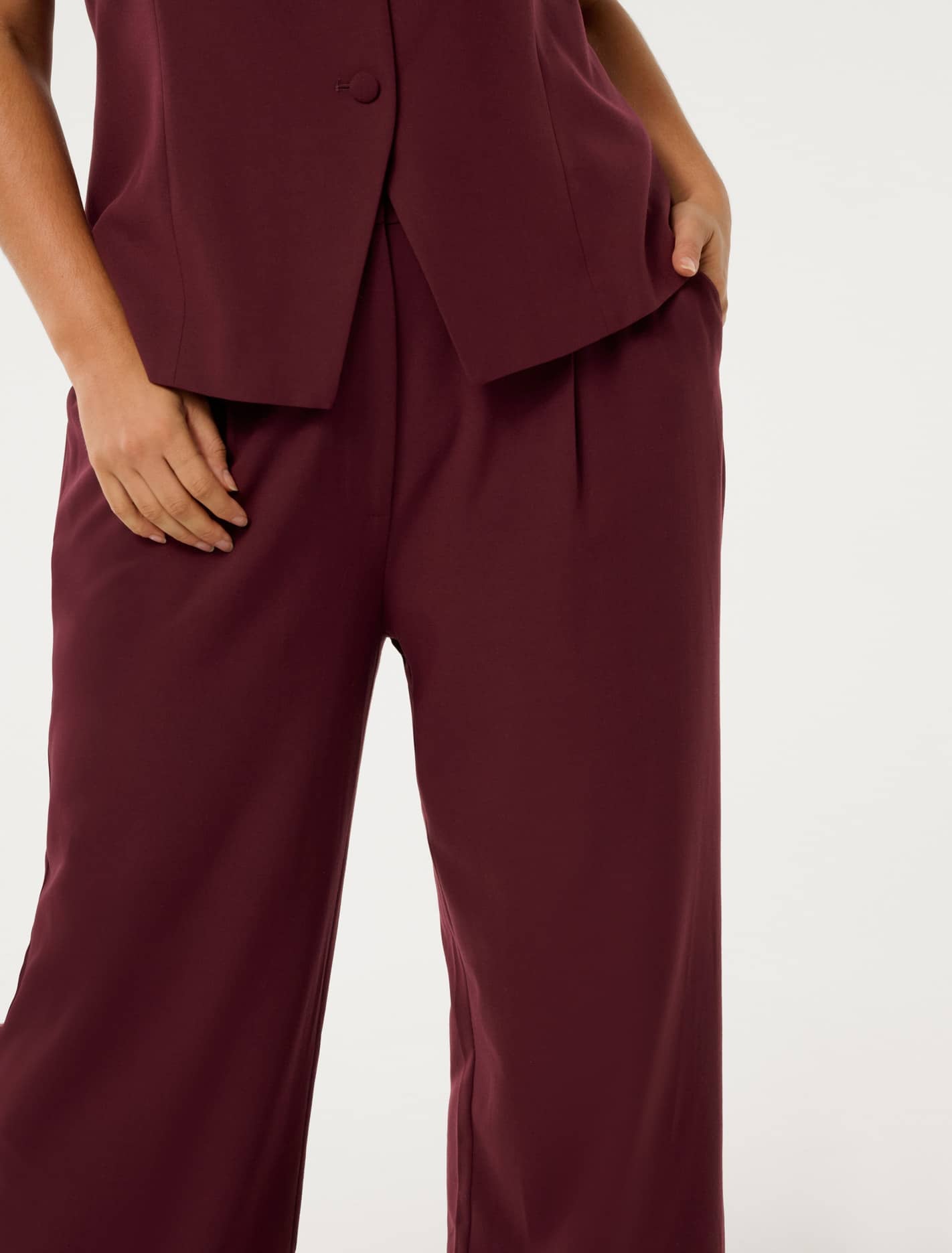 Primrose Curve High Waisted Pants Oxblood Red Suit