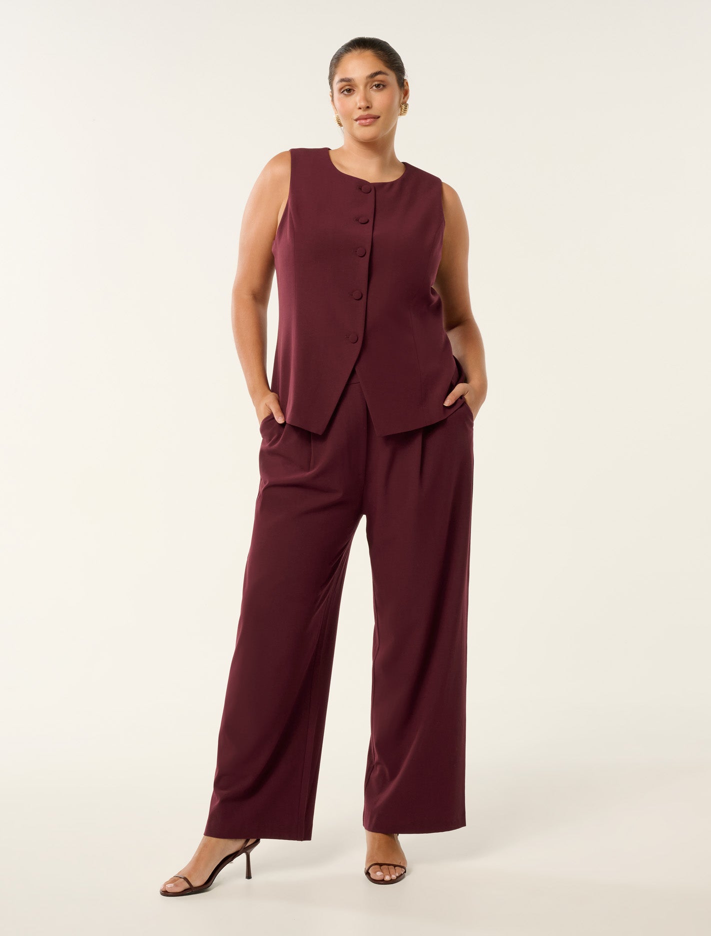 Primrose Curve High Waisted Pants Oxblood Red Suit