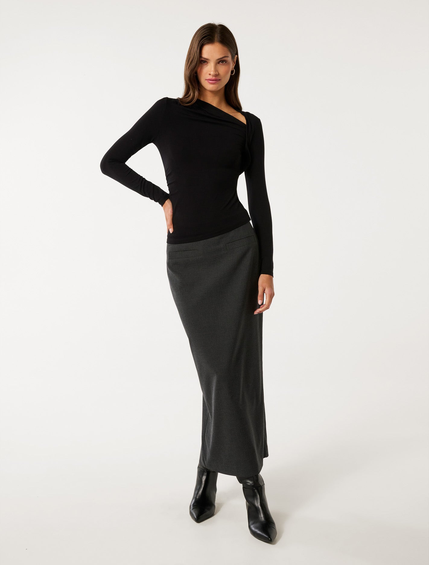 Roma Asymmetric Neck Top Black