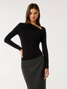 Roma Asymmetric Neck Top Black