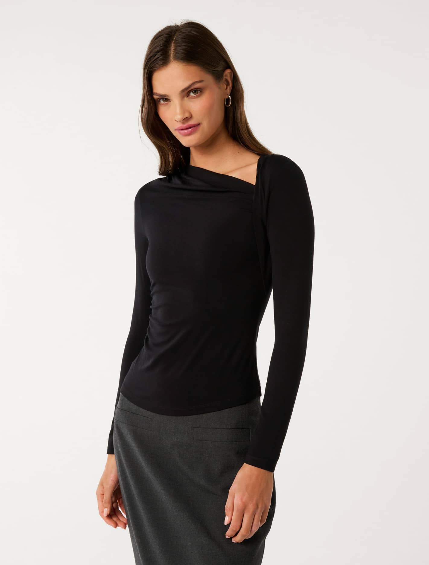 Roma Asymmetric Neck Top Black
