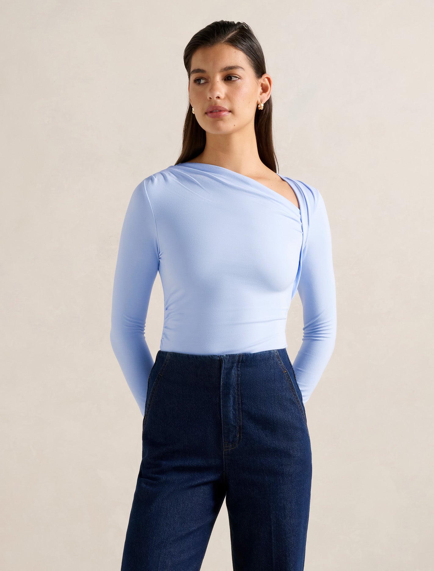 Roma Asymmetric Neck Top Cloud Blue