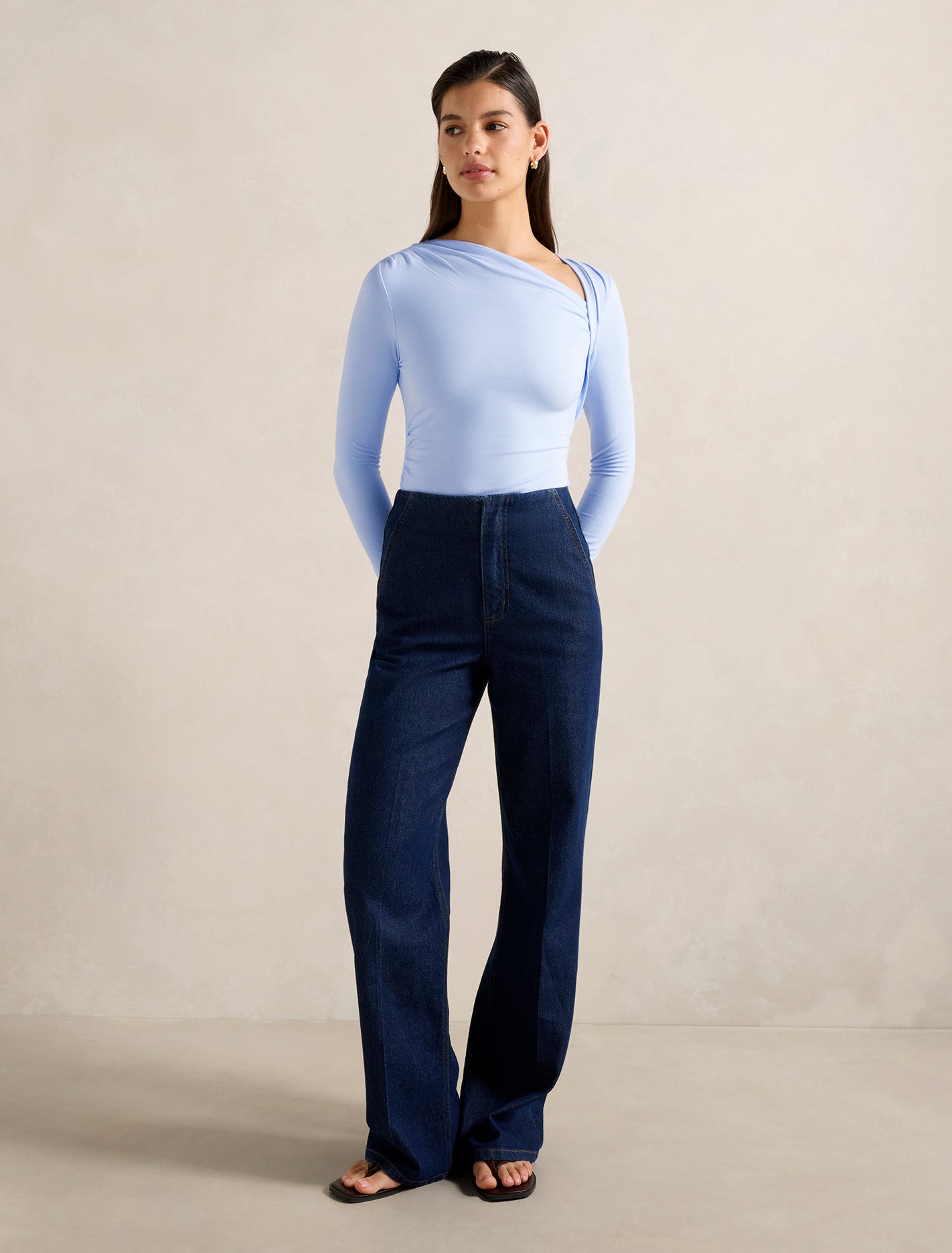 Roma Asymmetric Neck Top Cloud Blue