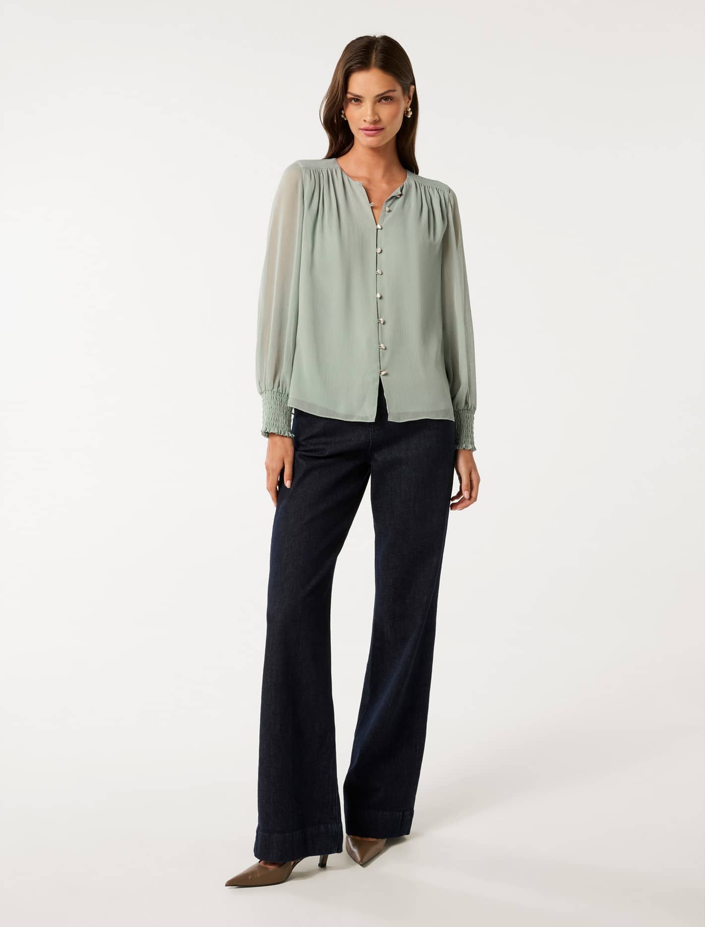 Piper Gathered Blouse Green Milieu