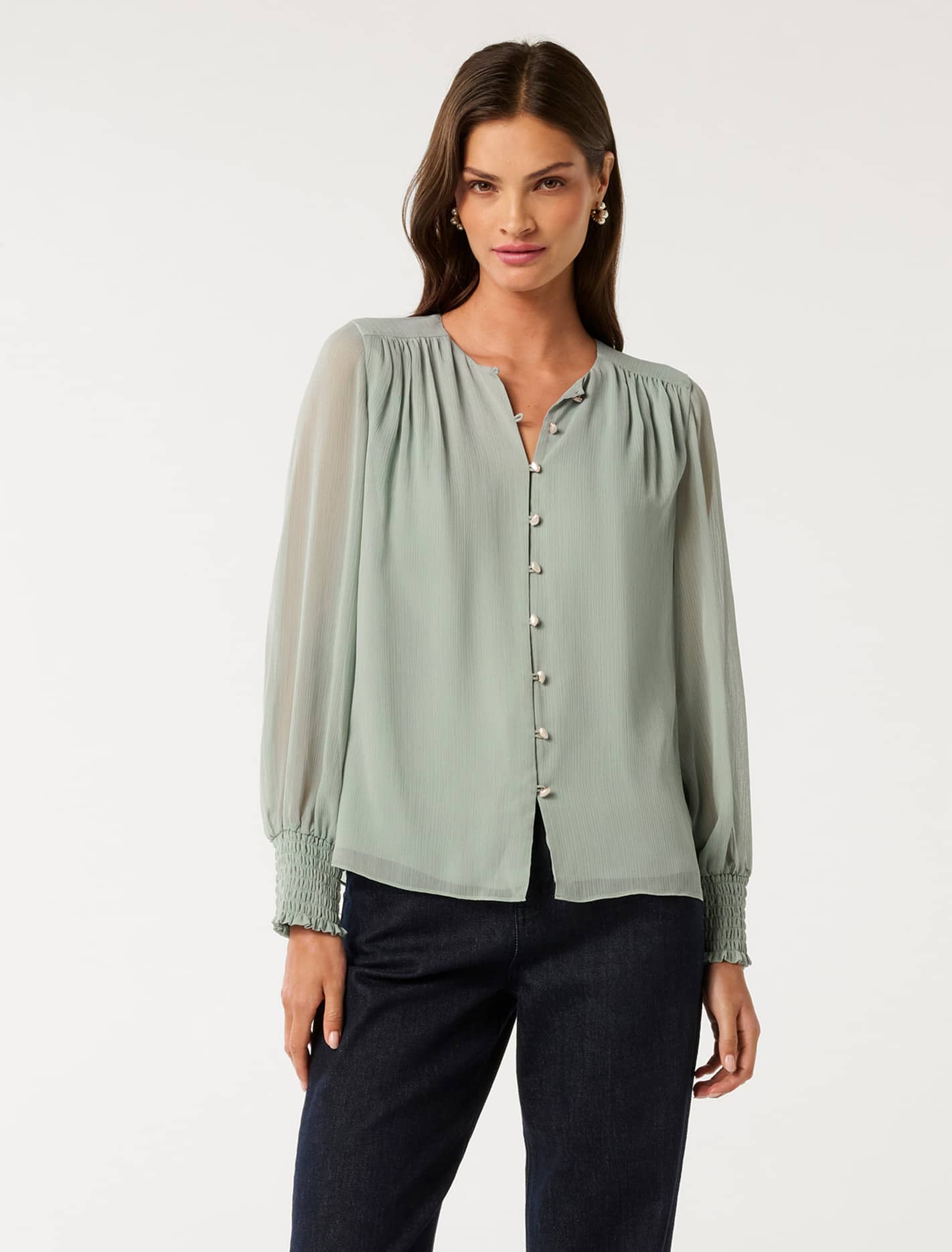 Piper Gathered Blouse Green Milieu