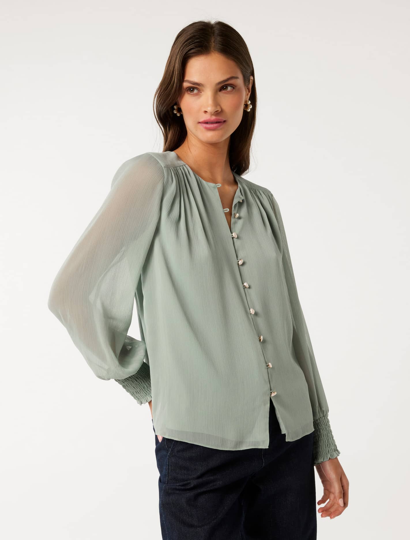 Piper Gathered Blouse Green Milieu