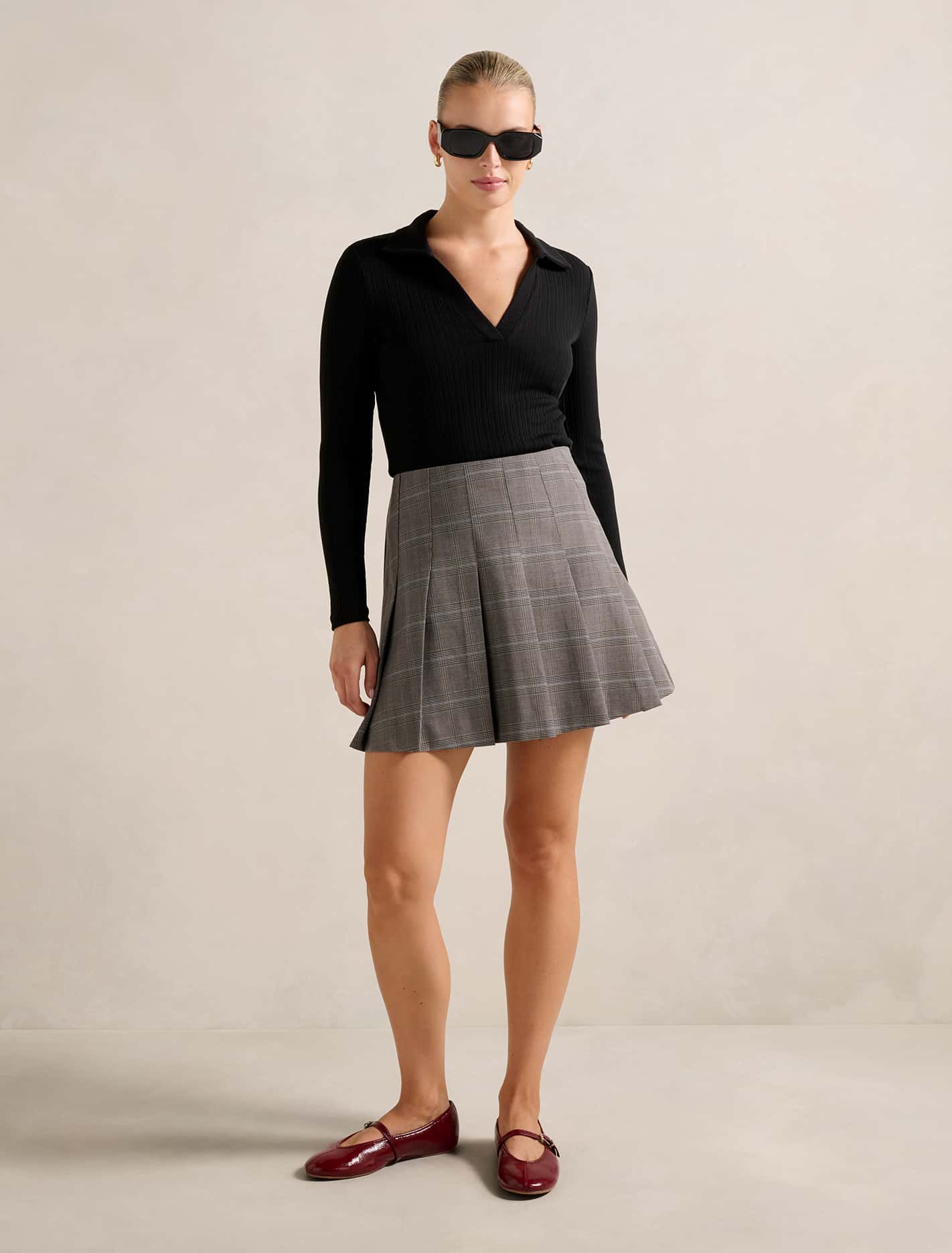 Shyla Pleated Mini Skirt Grey Check