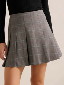 Shyla Pleated Mini Skirt Grey Check