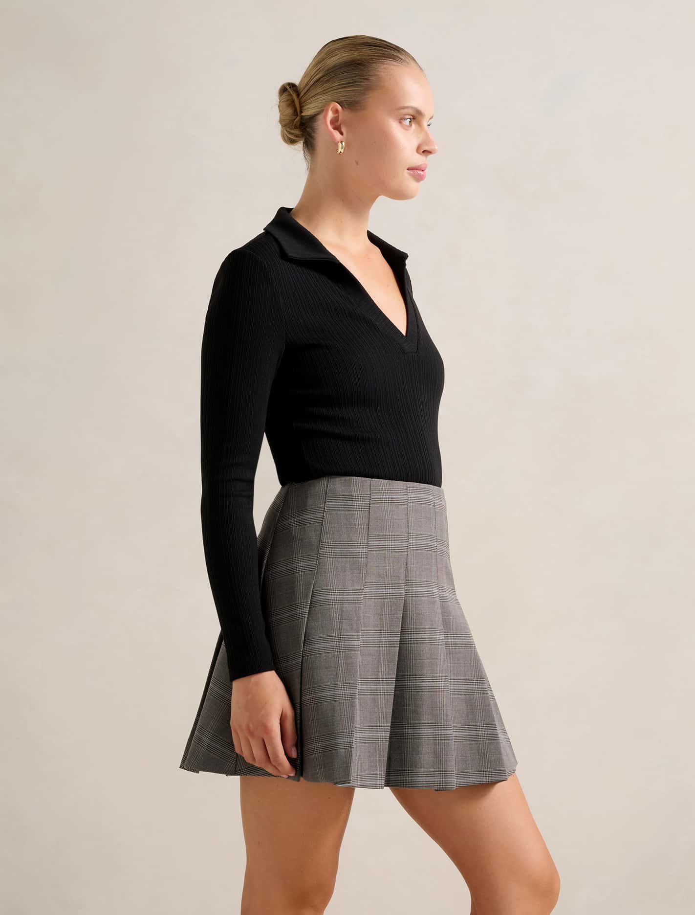 Shyla Pleated Mini Skirt Grey Check
