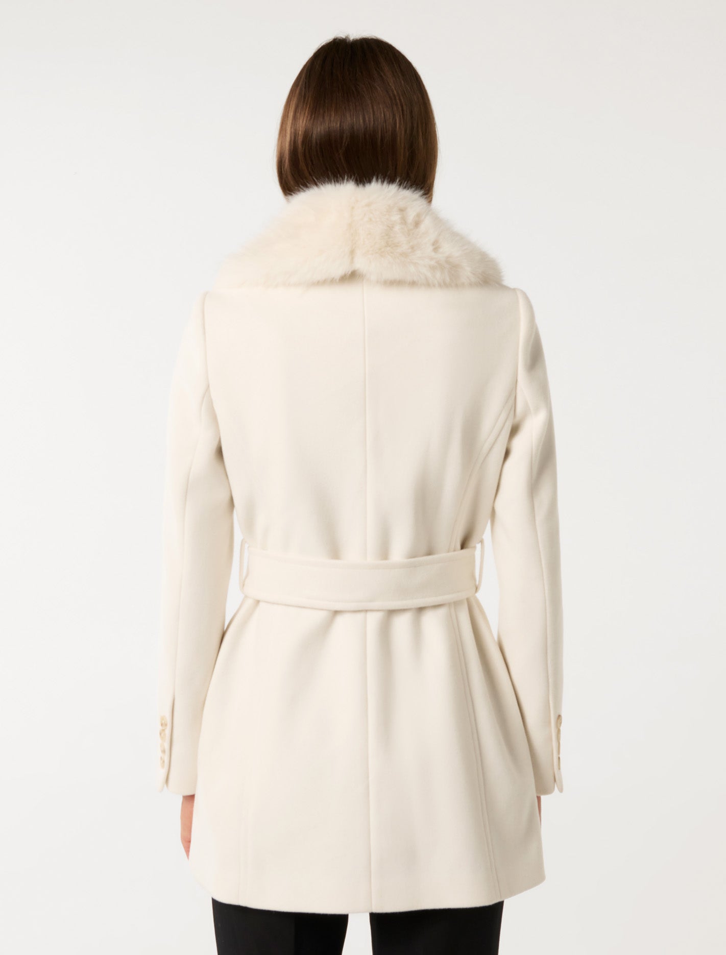Rocky Fur Collar Wrap Coat Cream
