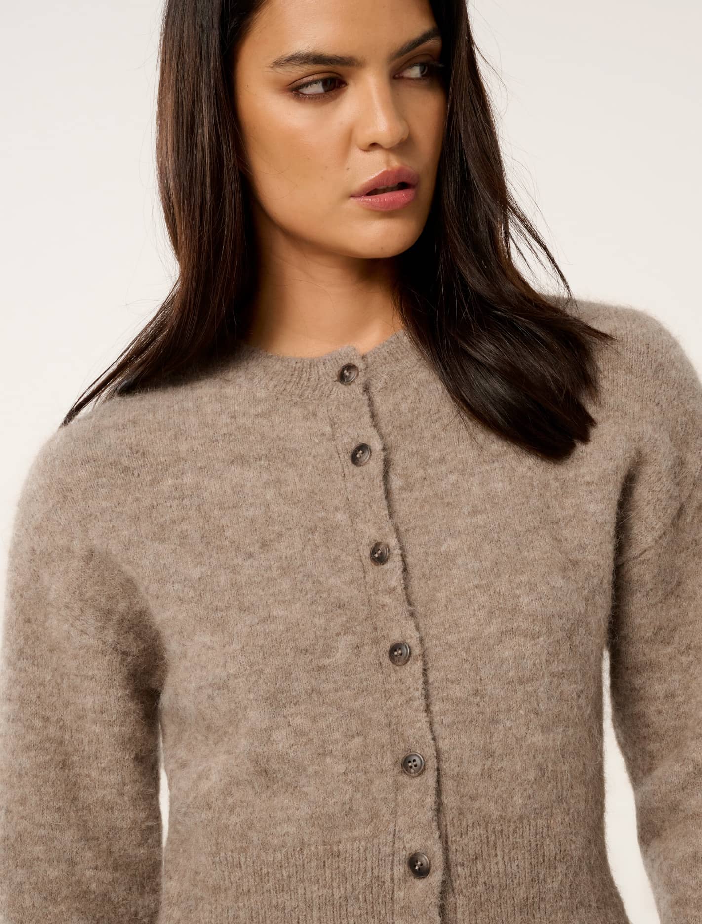 Rae Fluffy Knit Cardigan Soft Mocha