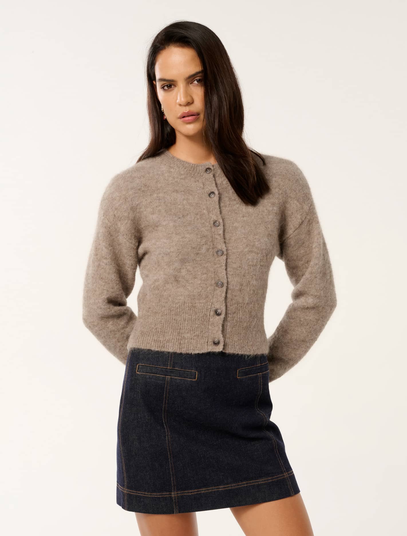 Rae Fluffy Knit Cardigan Soft Mocha