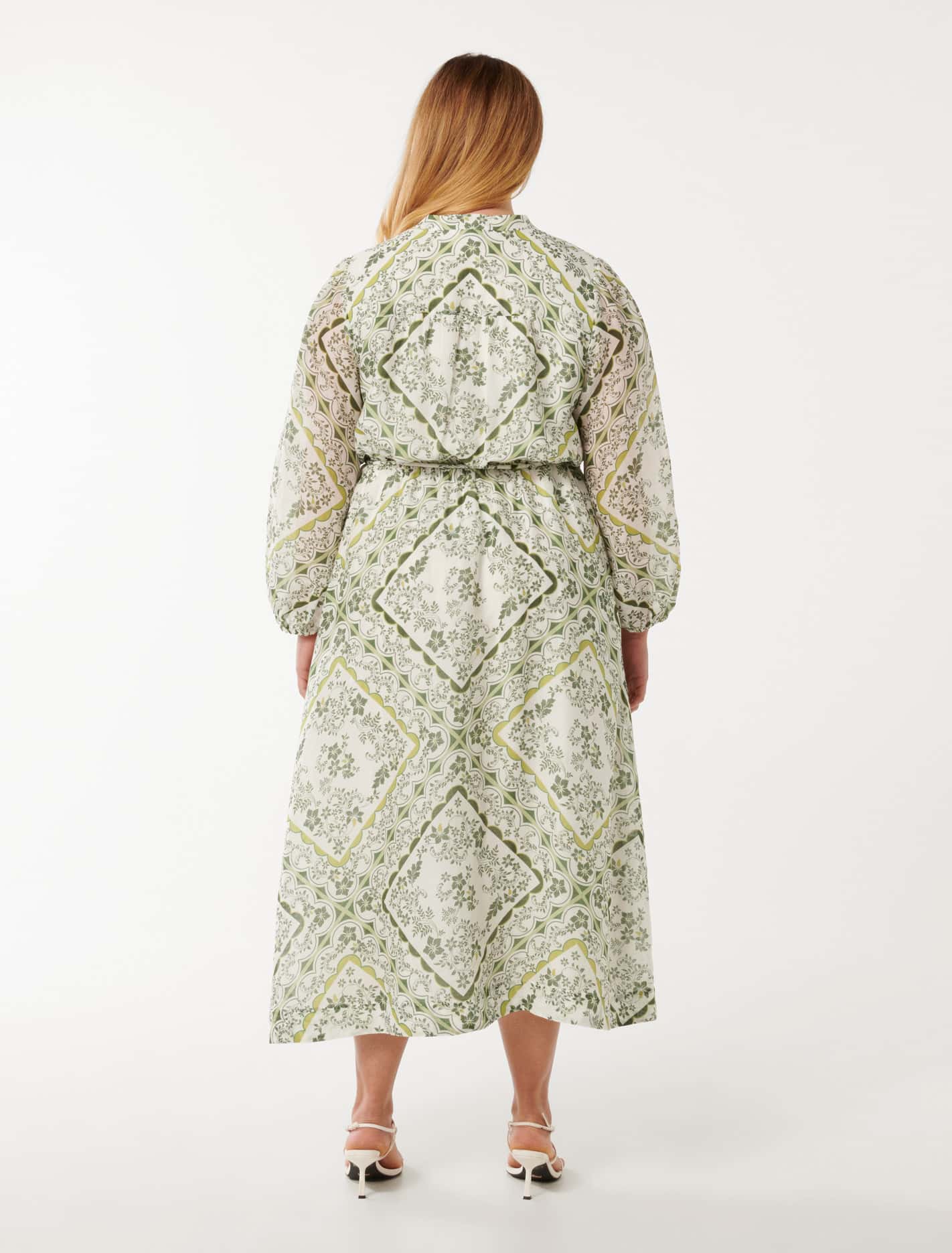 Penelope Curve Printed Midi Dress Green Penola Tile