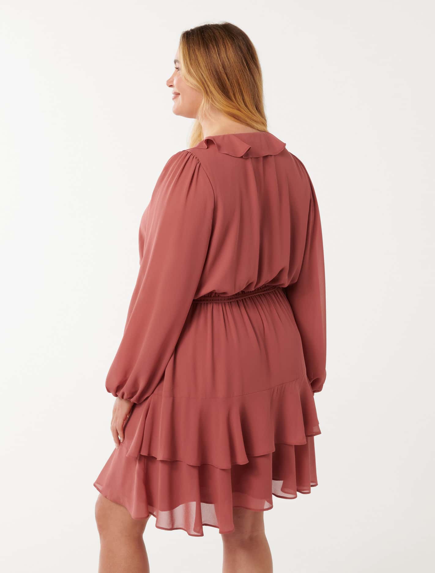Heather Curve Ruffle Mini Dress Dark Rose