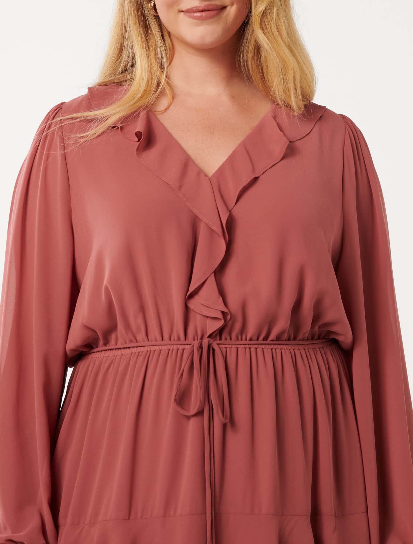 Heather Curve Ruffle Mini Dress Dark Rose