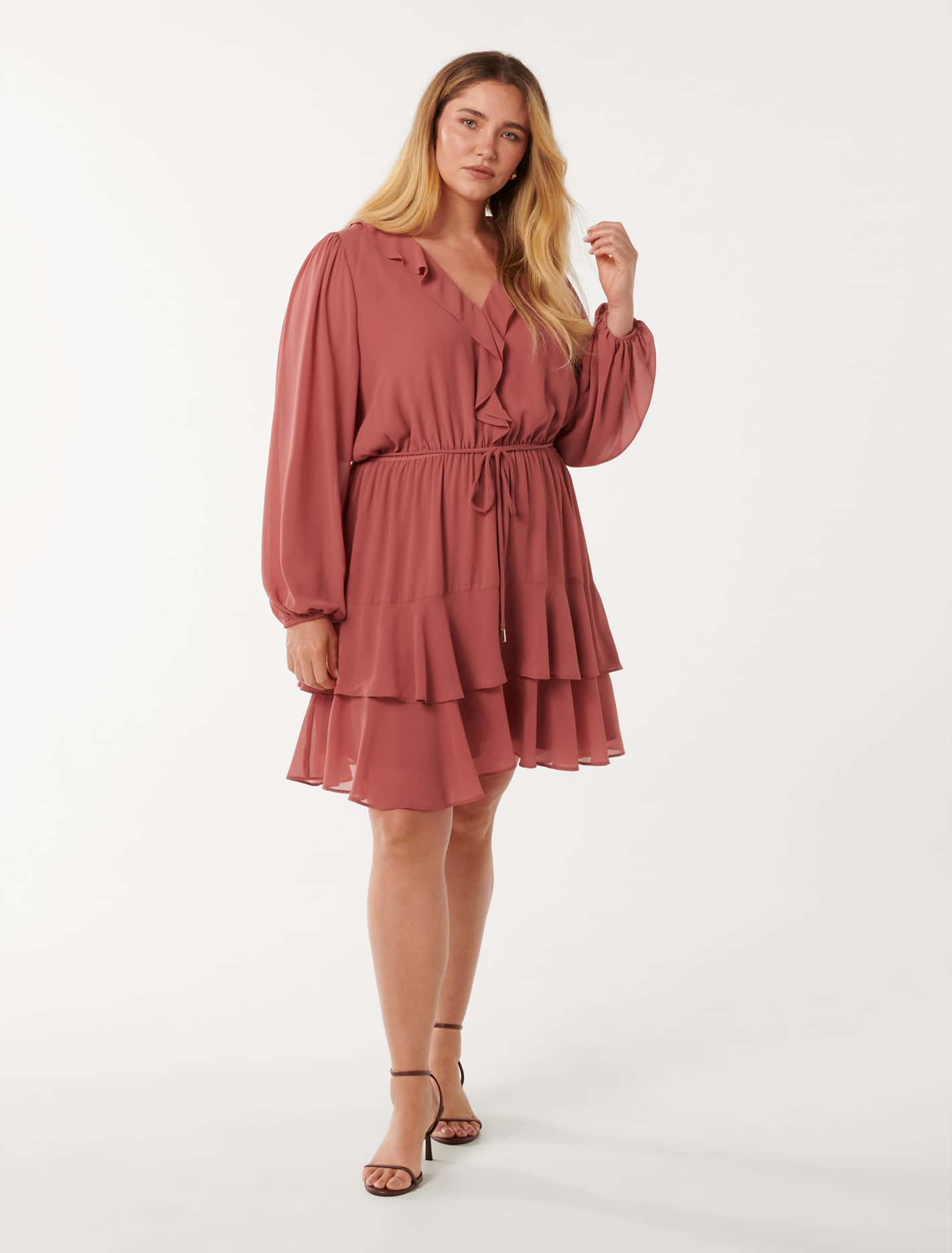 Heather Curve Ruffle Mini Dress Dark Rose