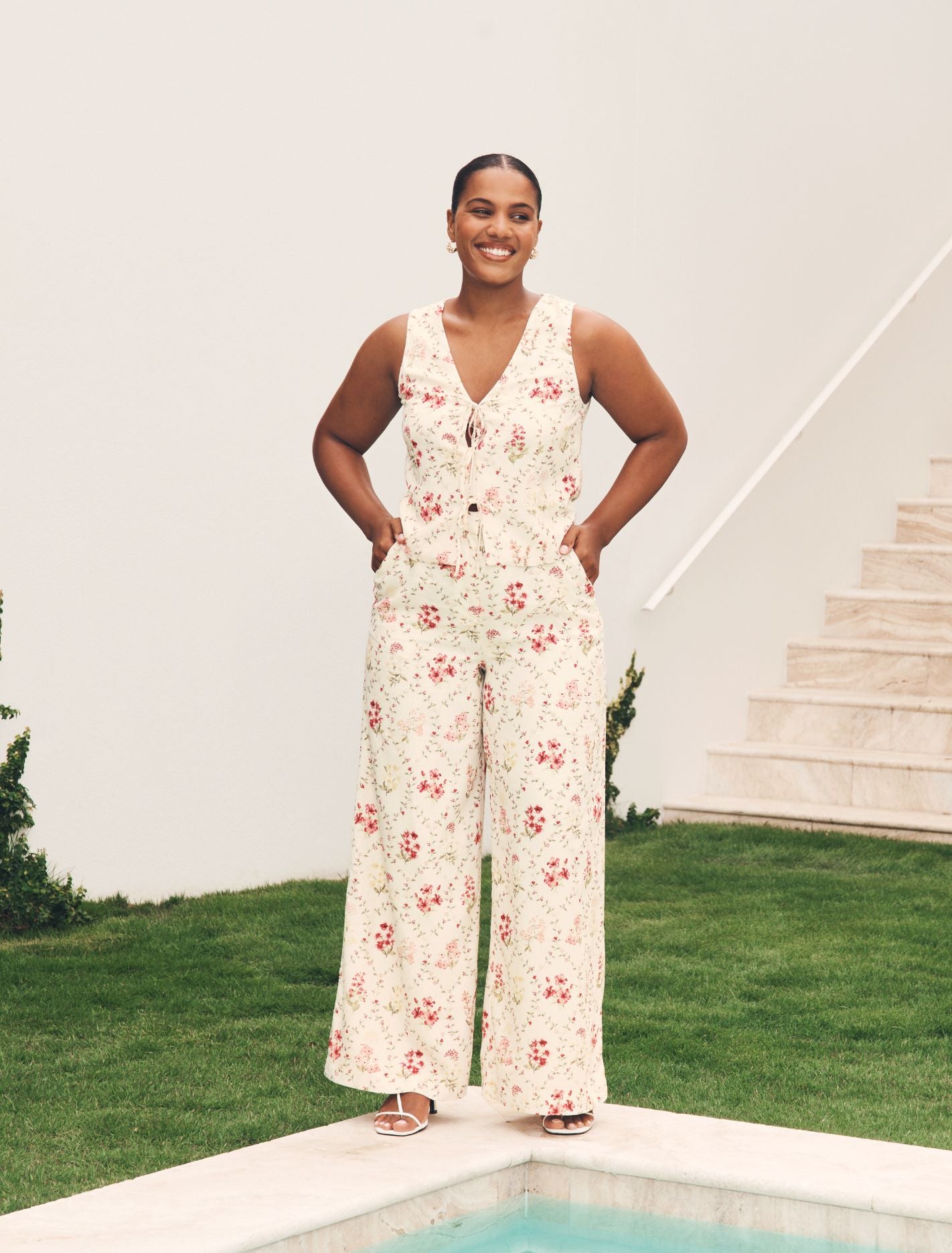 Erin Tie Front Waistcoat Garden Trellis Co-ord