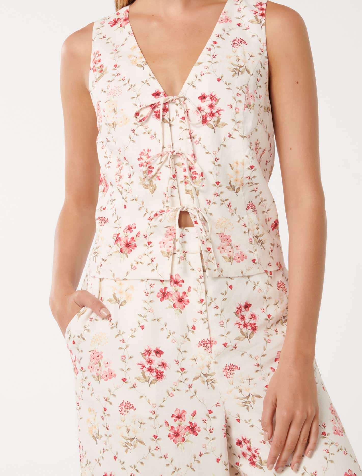 Erin Tie Front Waistcoat Garden Trellis Co-ord