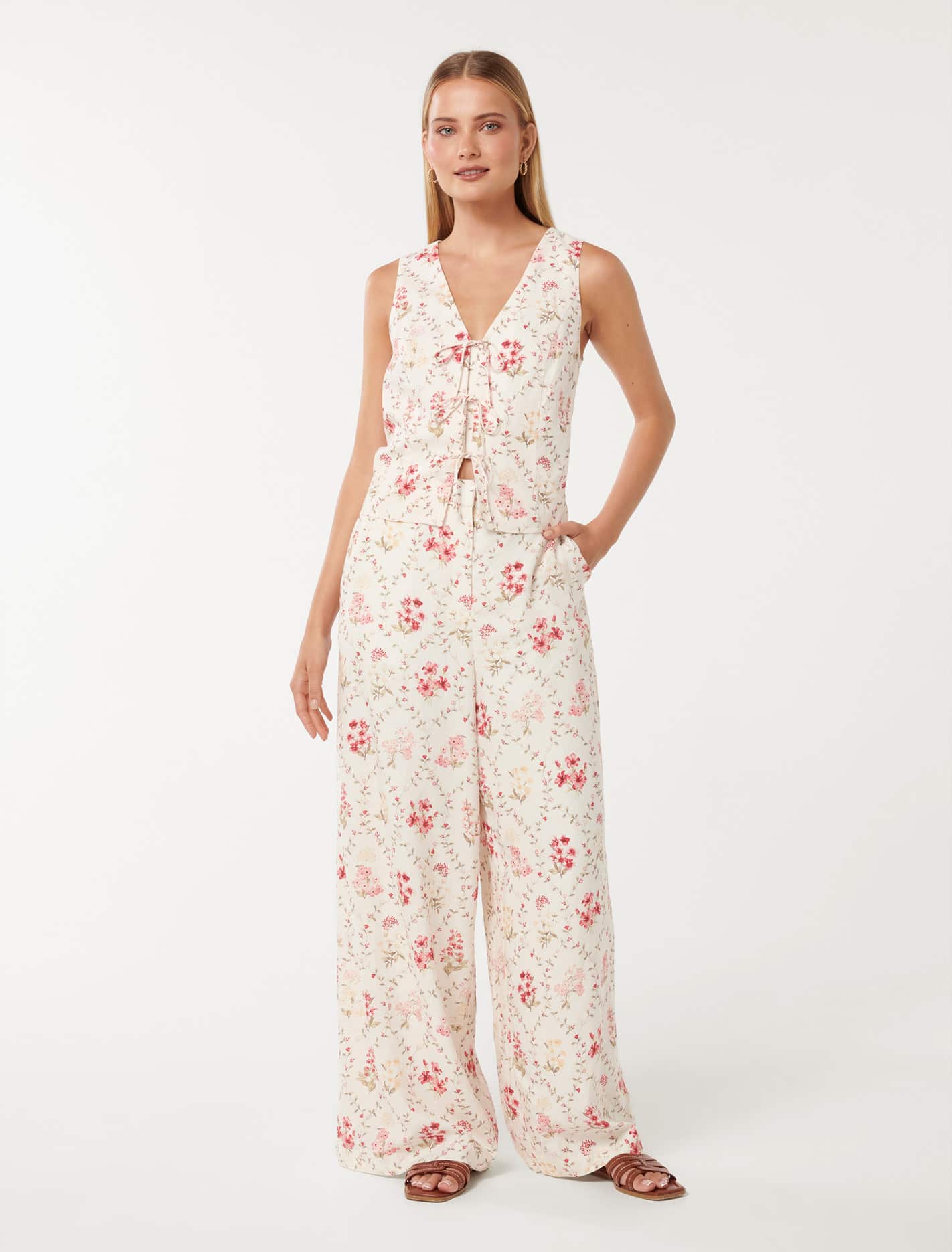 Erin Tie Front Waistcoat Garden Trellis Co-ord