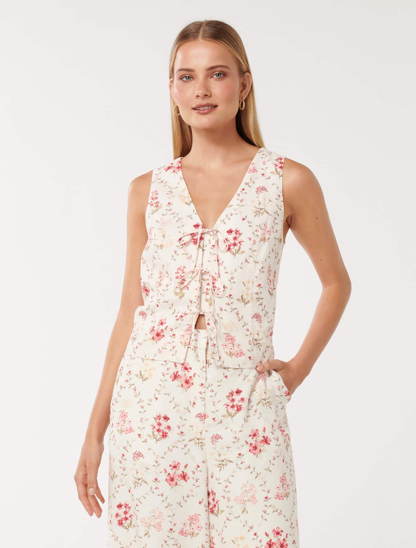 Erin Tie Front Waistcoat Garden Trellis Co-ord
