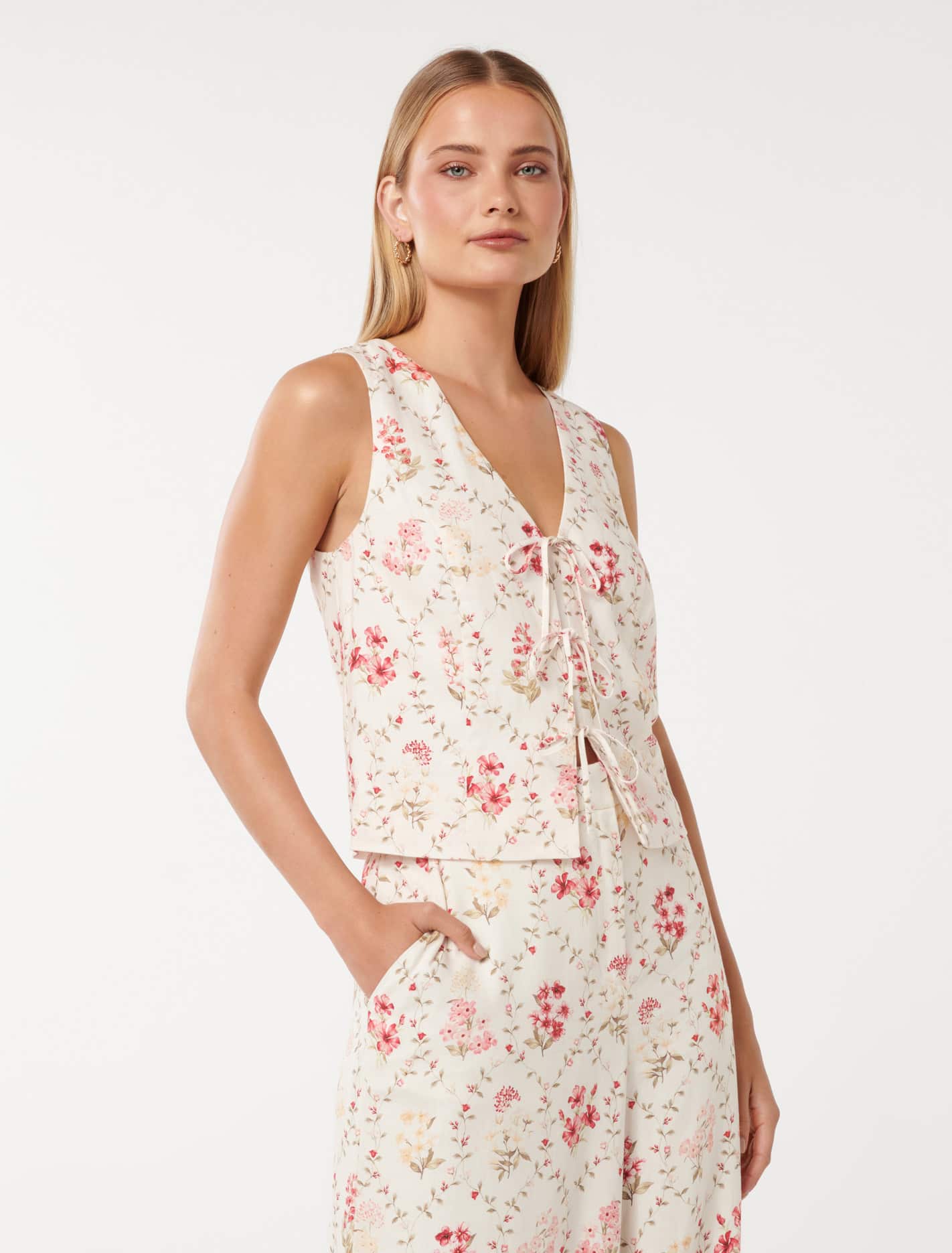 Erin Tie Front Waistcoat Garden Trellis Co-ord