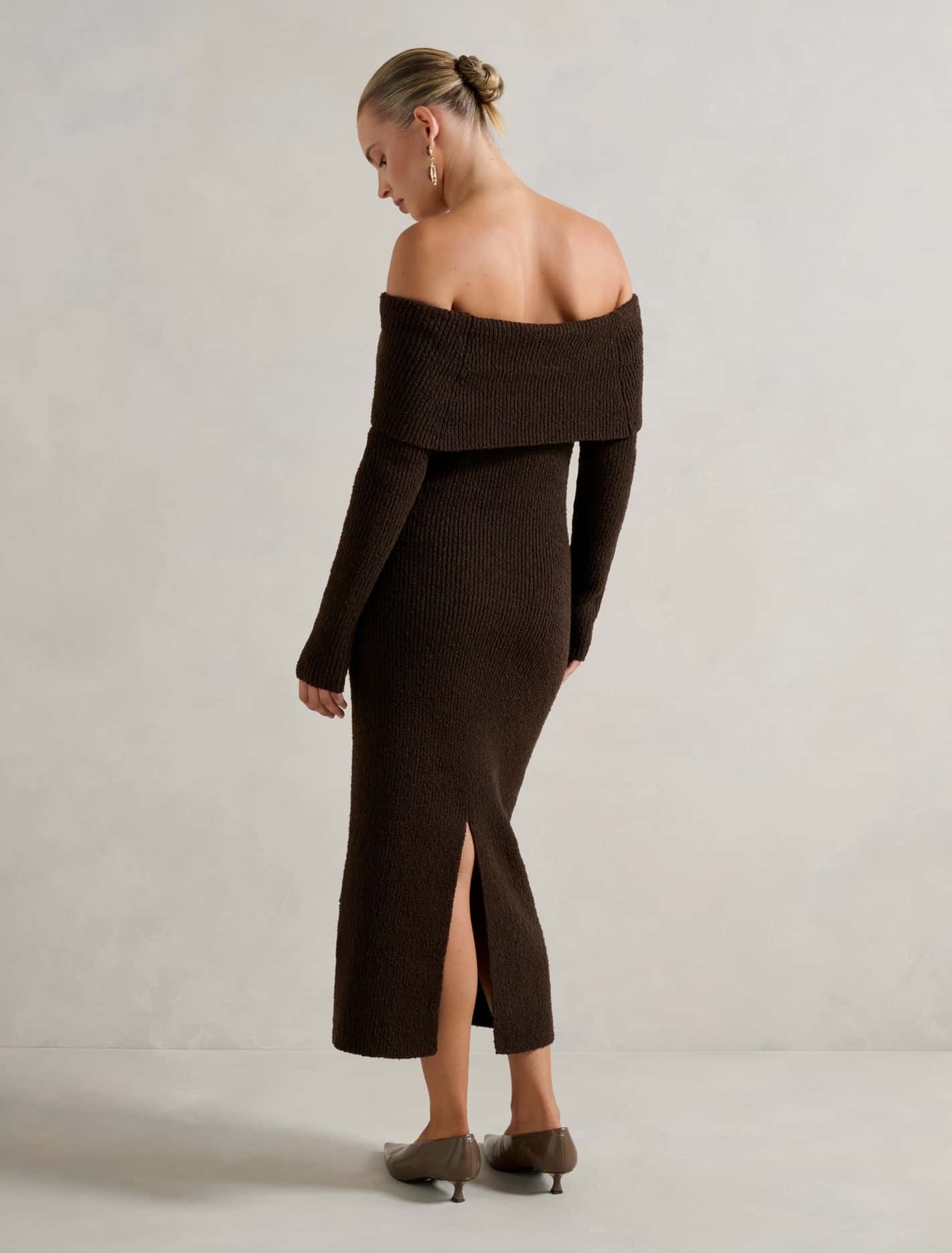 Alexa Boucle Midi Dress Shadow Brown
