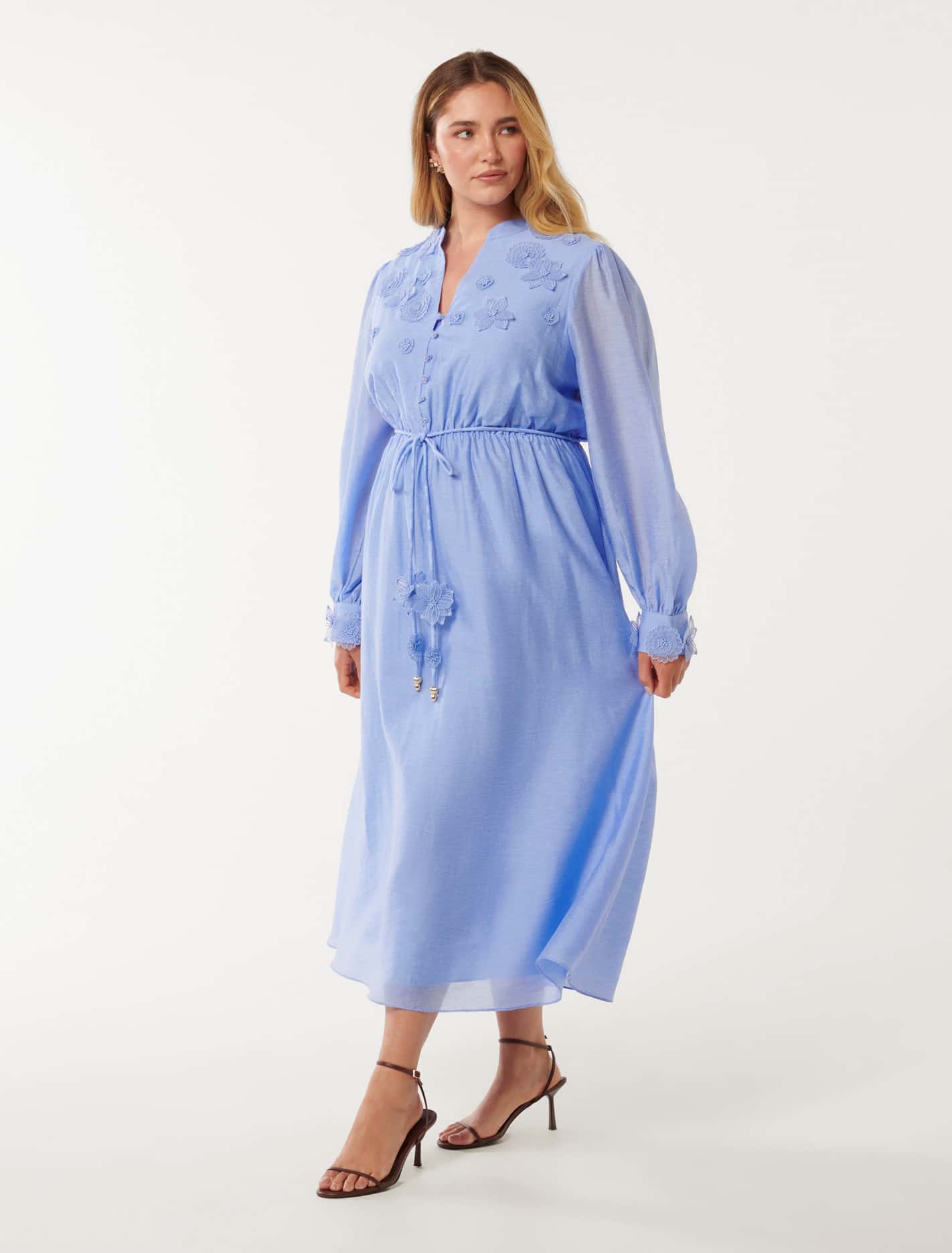 Yasmin Curve Floral Midi Dress Hydrangea