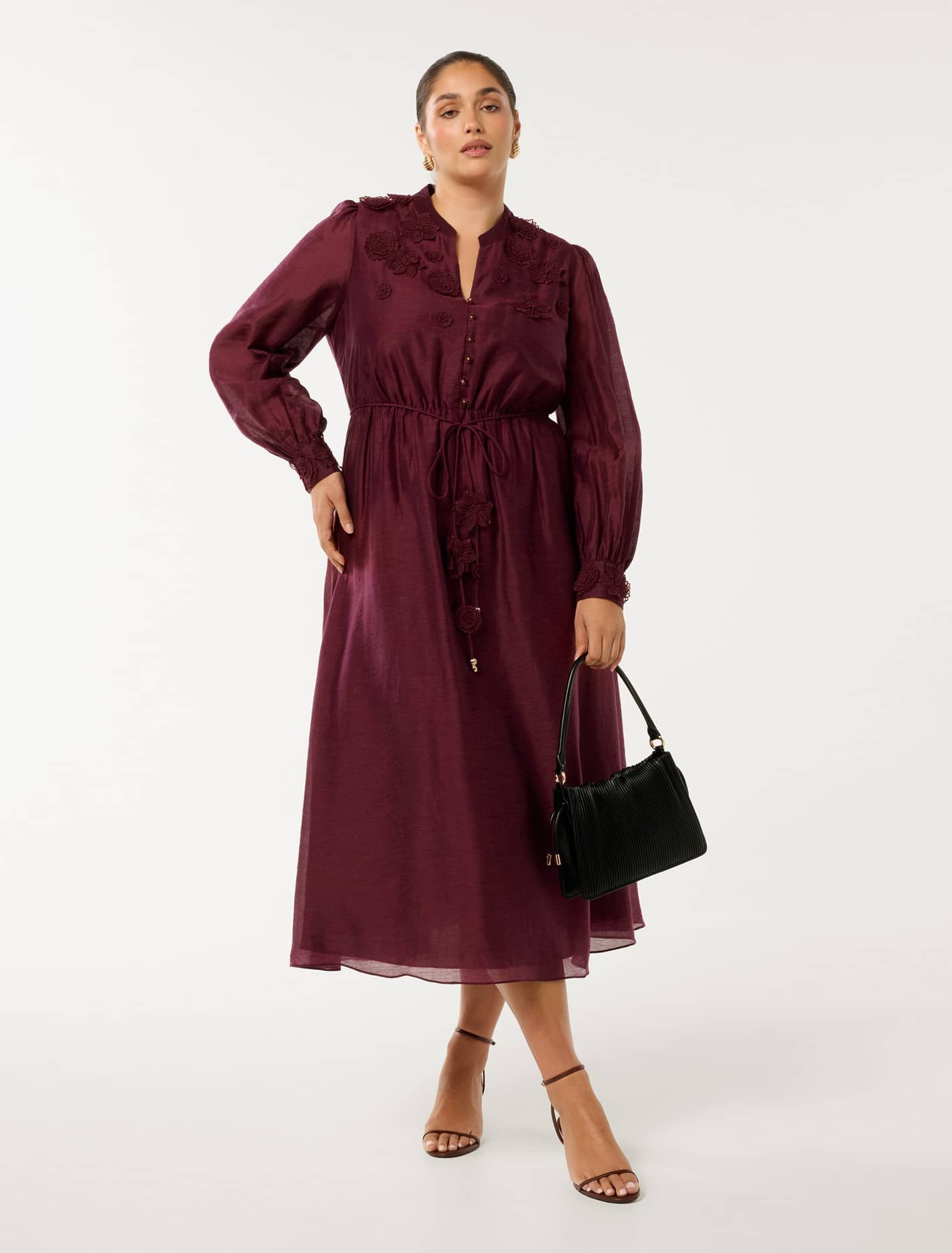 Yasmin Curve Floral Midi Dress Berry