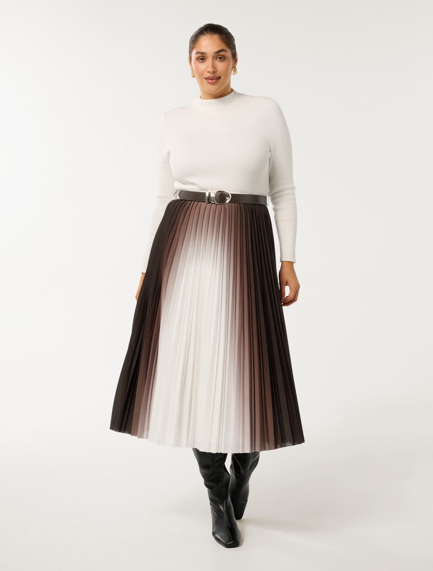 Riley Curve Ombre Pleat Midi Dress Chocolate