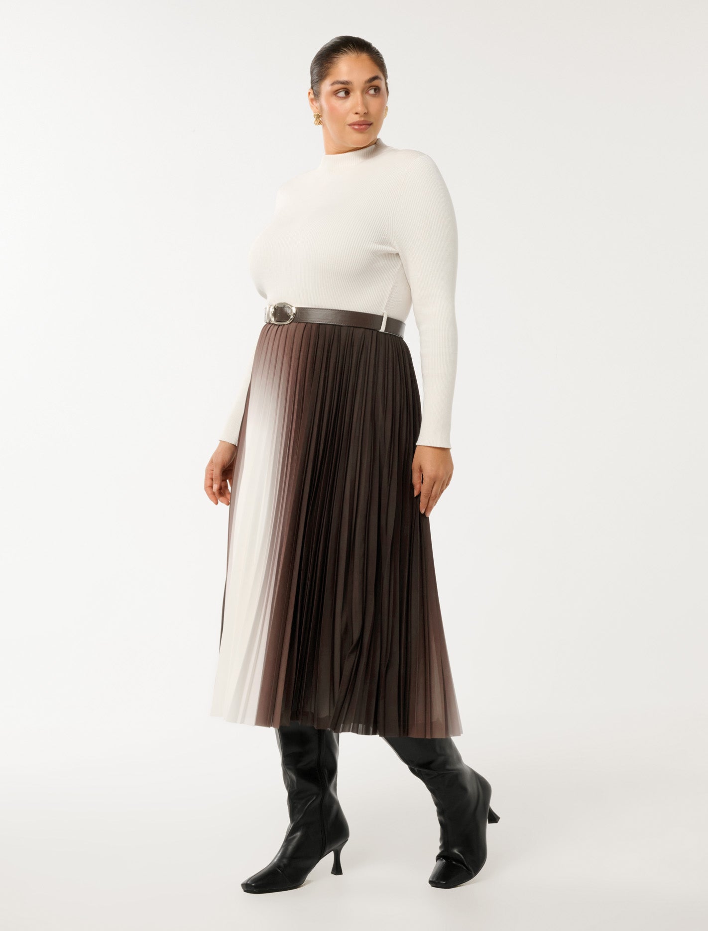 Riley Curve Ombre Pleat Midi Dress Chocolate