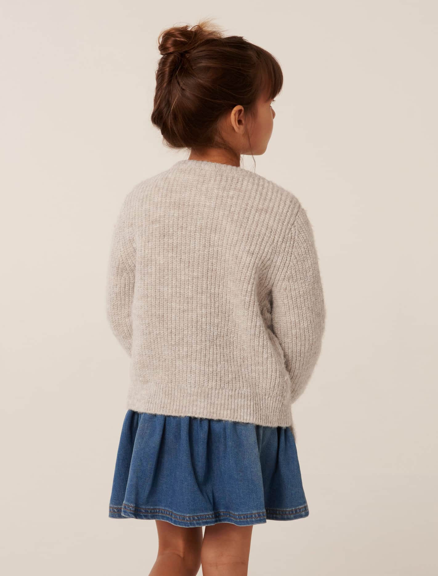 Nellie Girls Bow Knit Cardi Biscotti Marle