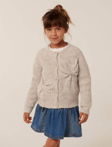 Nellie Girls Bow Knit Cardi Biscotti Marle
