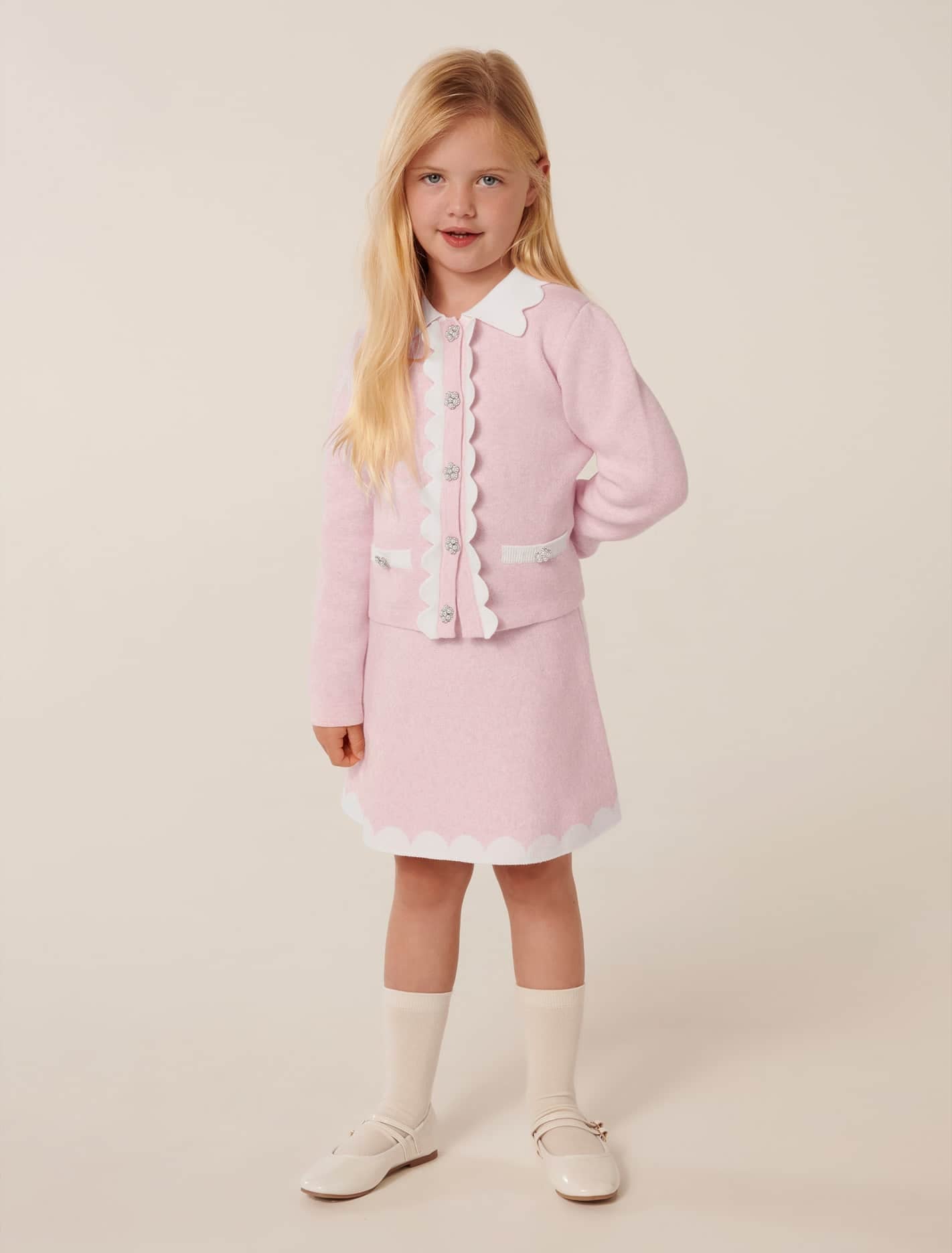 Miriam Girls Scallop Kn Skirt Light Pink Marle