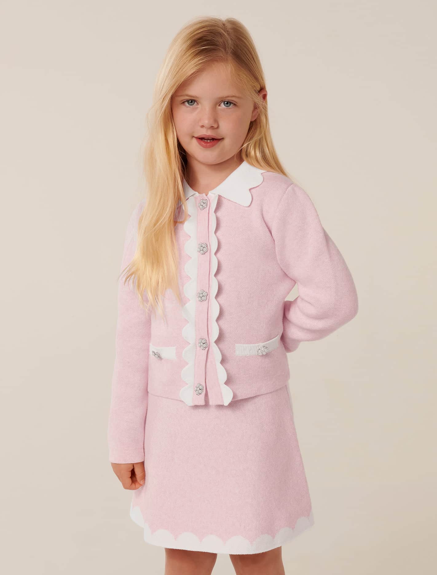 Miriam Girls Scallop Kn Skirt Light Pink Marle