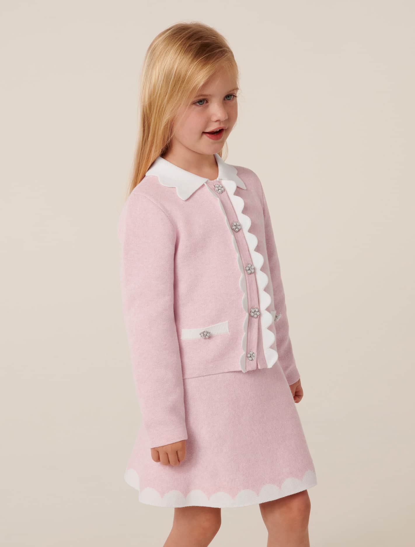 Miriam Girls Scallop Kn Skirt Light Pink Marle