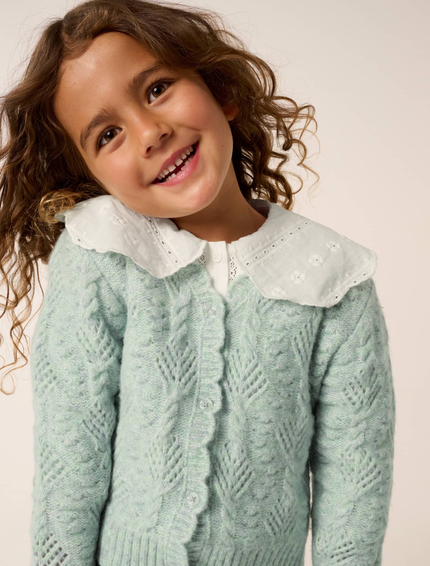 Dorothea Girls Cable Cardigan Sea Mist Marle