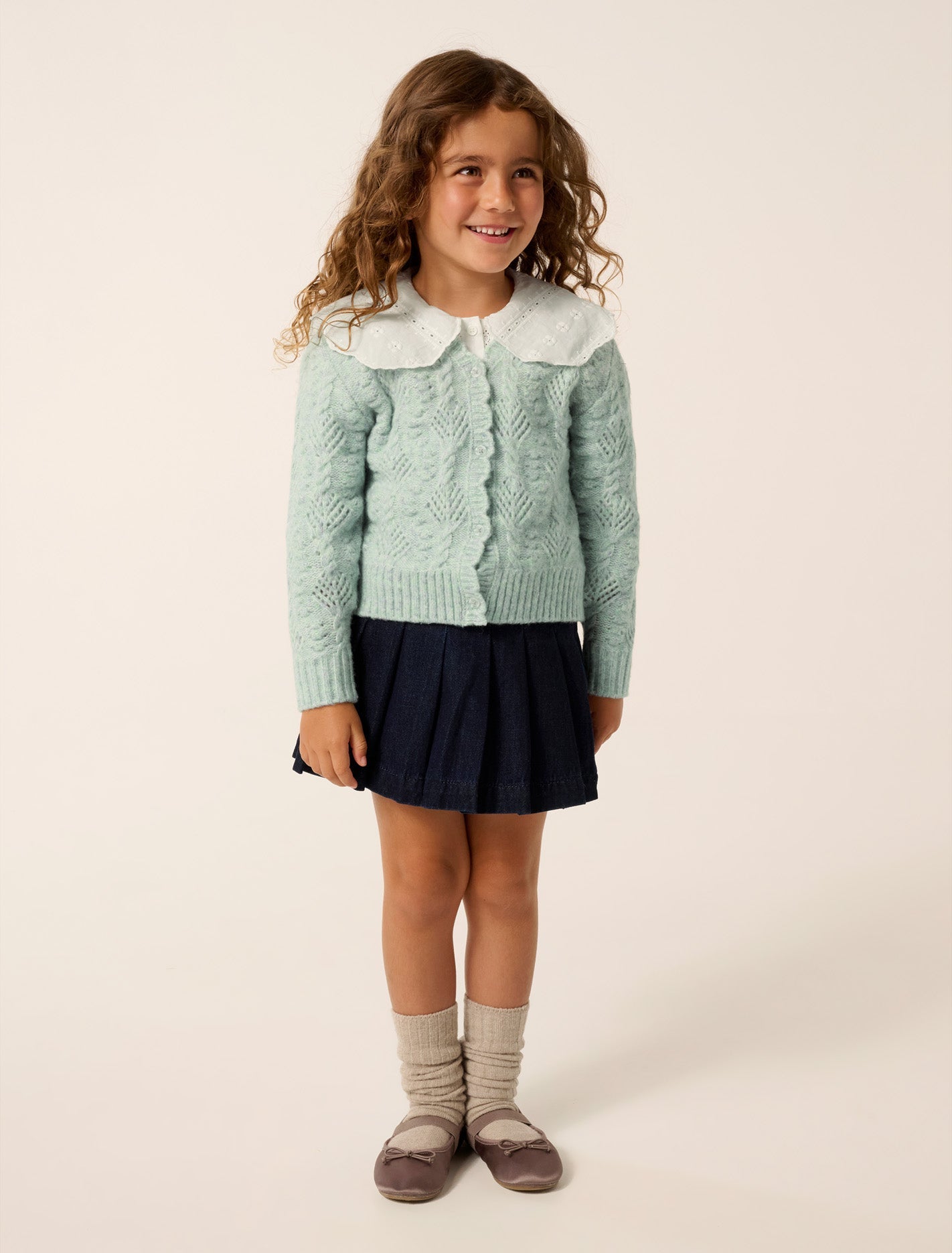 Dorothea Girls Cable Cardigan Sea Mist Marle