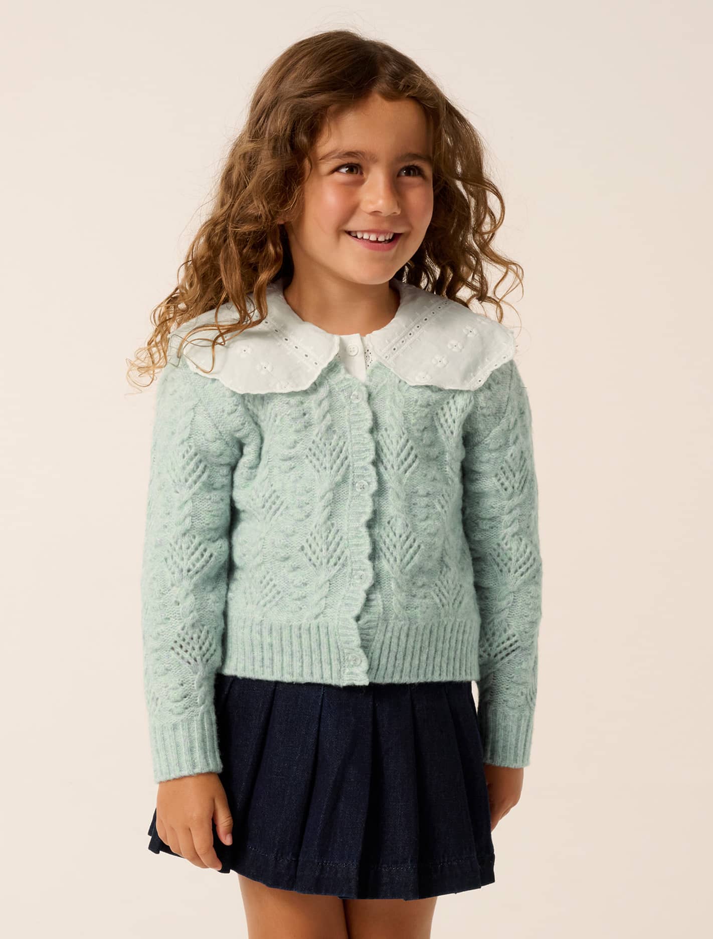 Dorothea Girls Cable Cardigan Sea Mist Marle