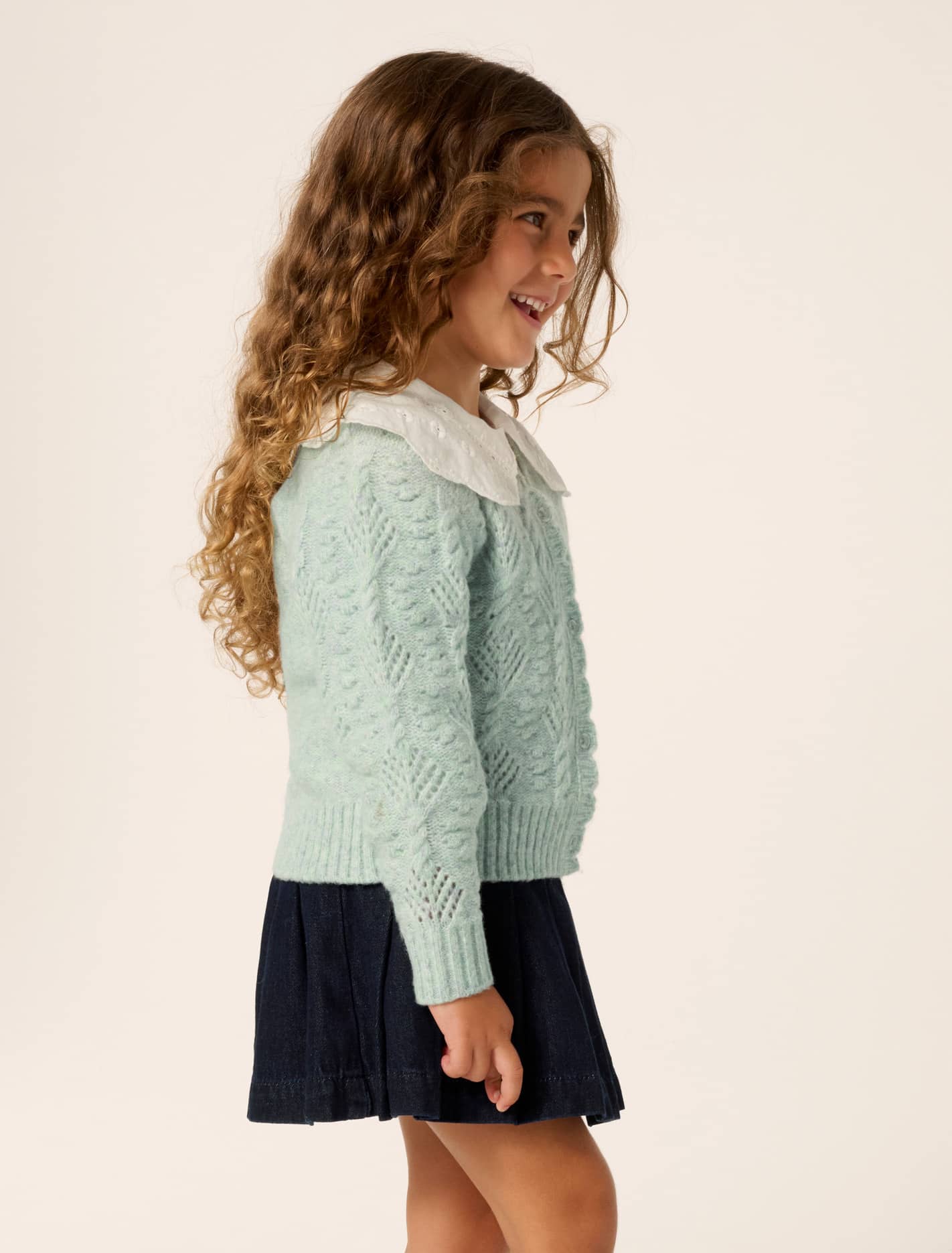 Dorothea Girls Cable Cardigan Sea Mist Marle