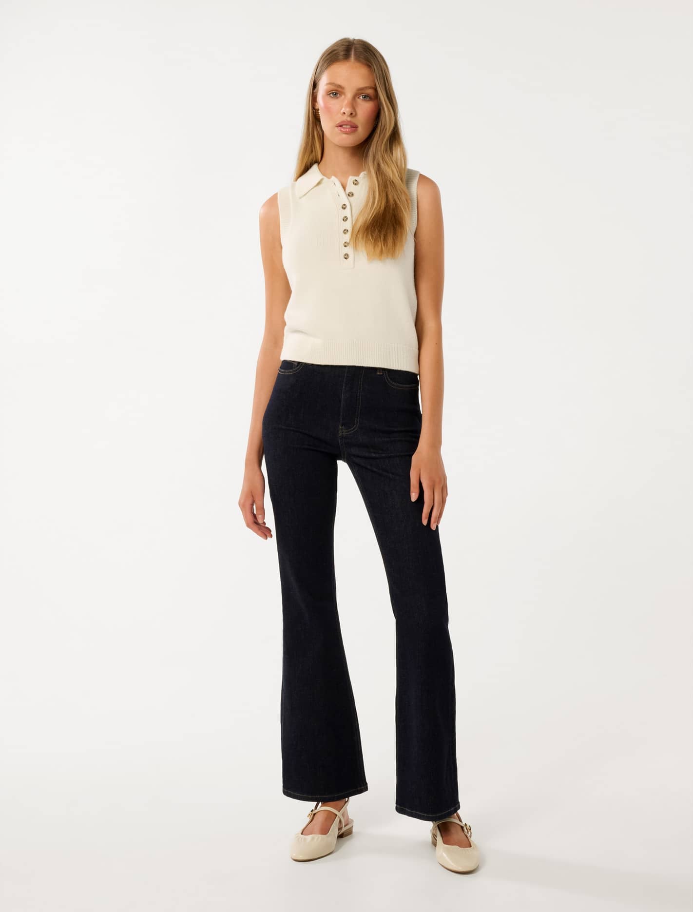 Ashlyn Button Collar Vest Cream