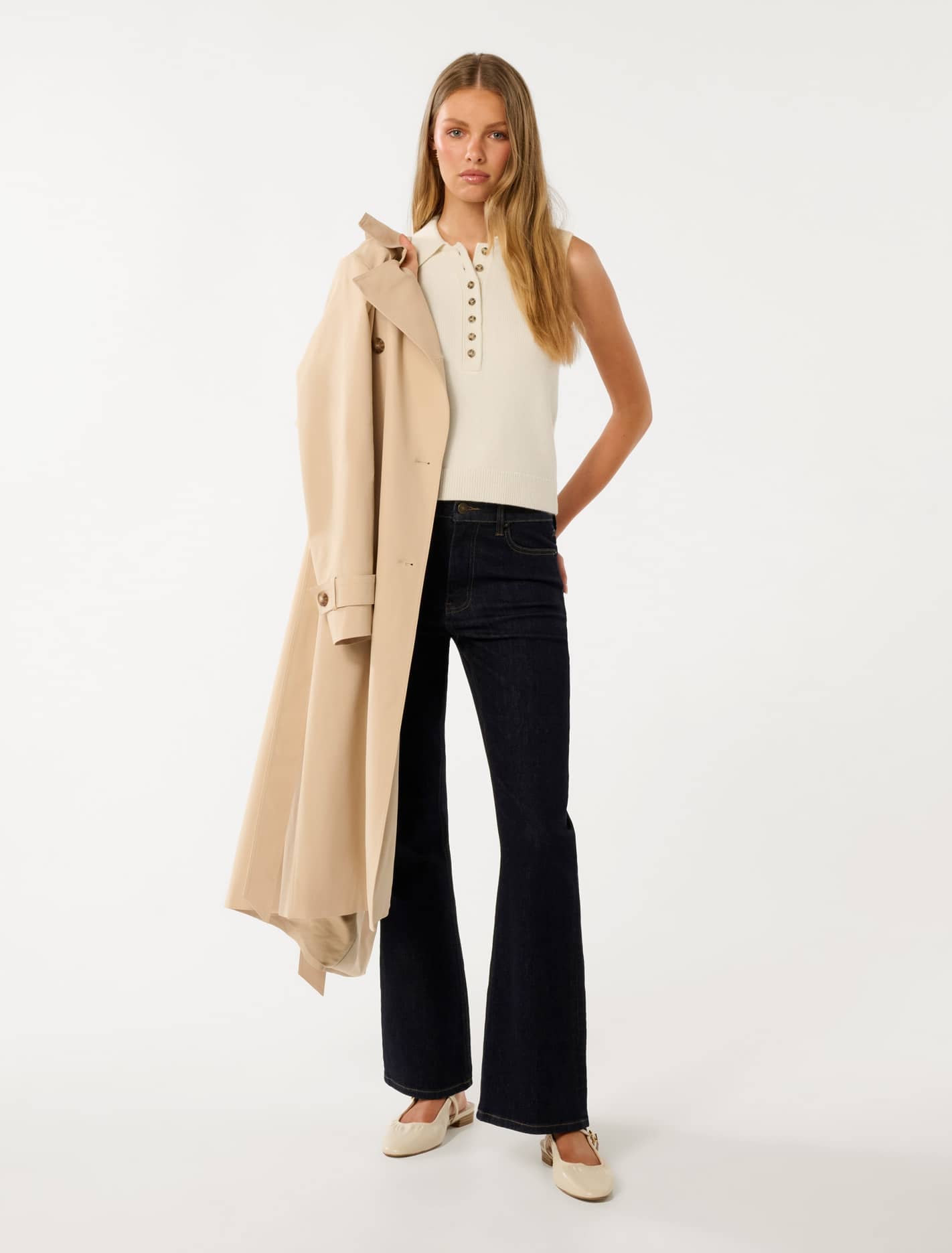 Ashlyn Button Collar Vest Cream
