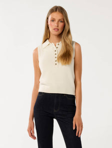 Ashlyn Button Collar Vest Cream