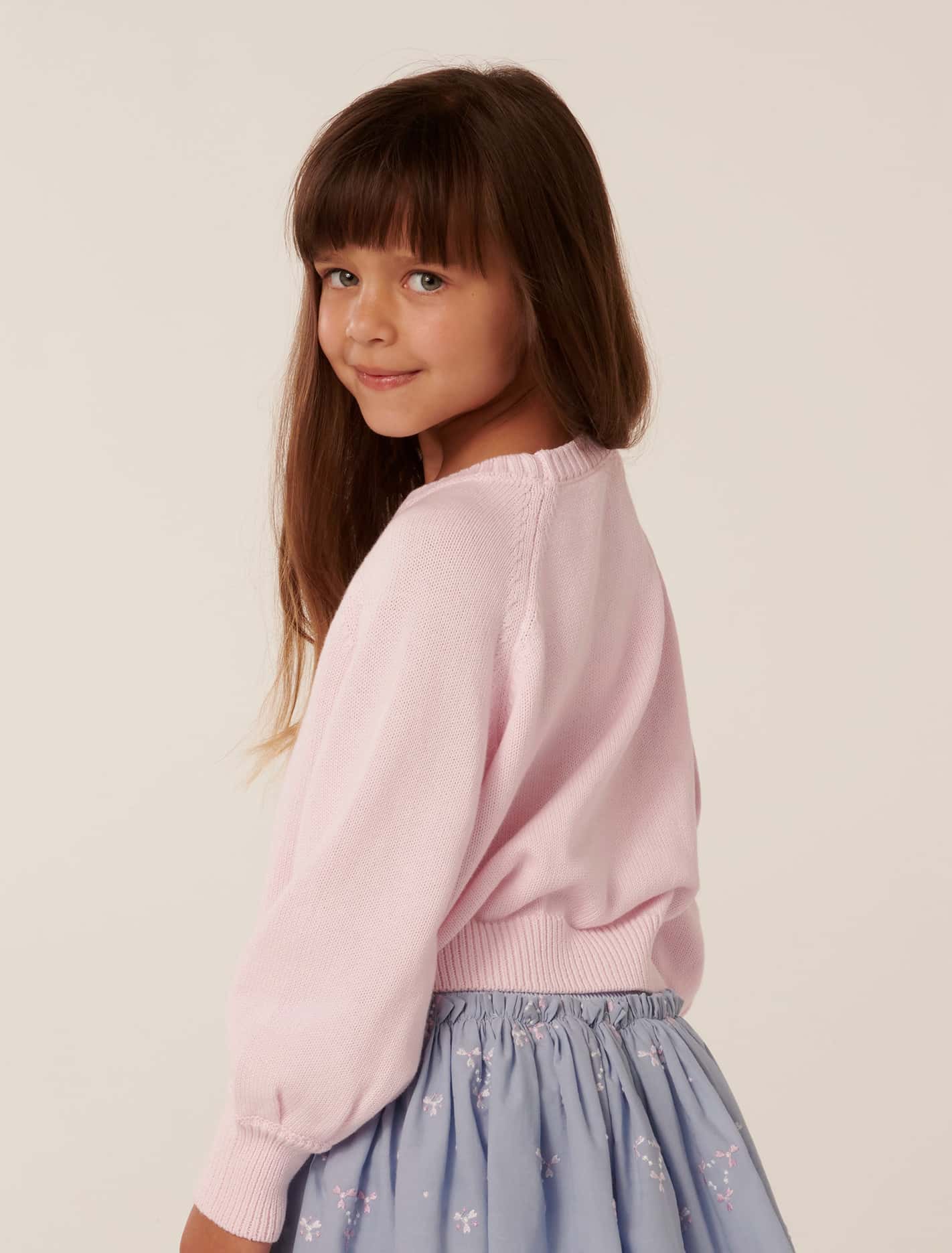Gwen Girls Embroidery Crew Jumper Primrose Pink