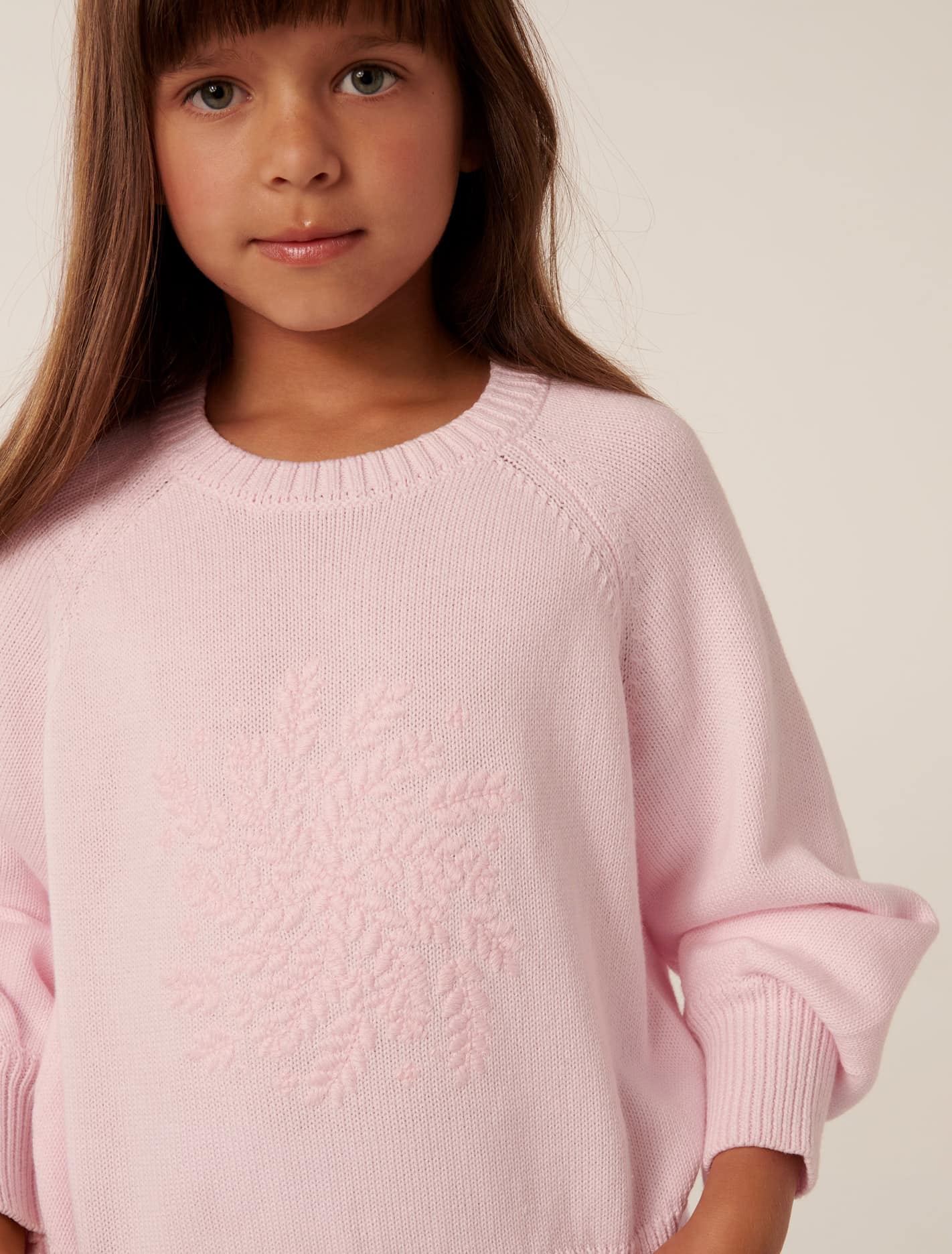 Gwen Girls Embroidery Crew Jumper Primrose Pink