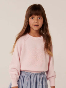 Gwen Girls Embroidery Crew Jumper Primrose Pink